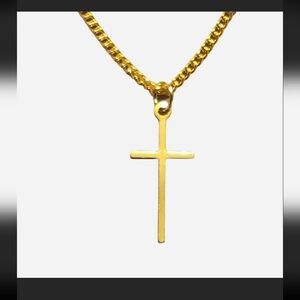 18k Gold Filled Necklace & Cross Pendant - New - Cuban - 20" Hypoallergenic 18